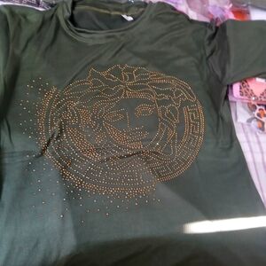 Green T-Shirt with Gold Studded Design